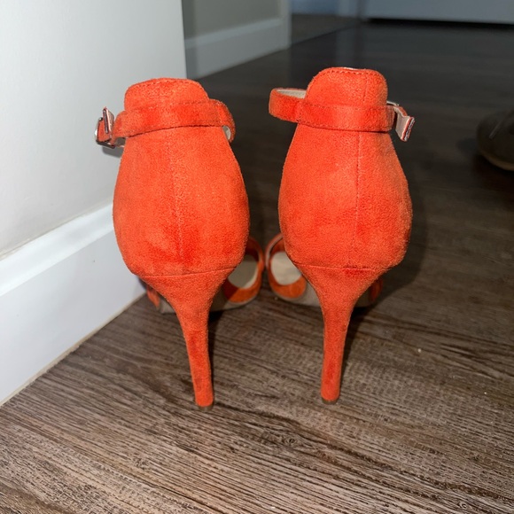 Orange velour 3 inch heels with ankle straps. Comfortable and work once. - Picture 4 of 5